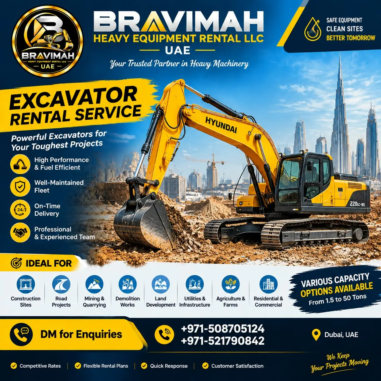 Bravimah Excavator rental service flyer