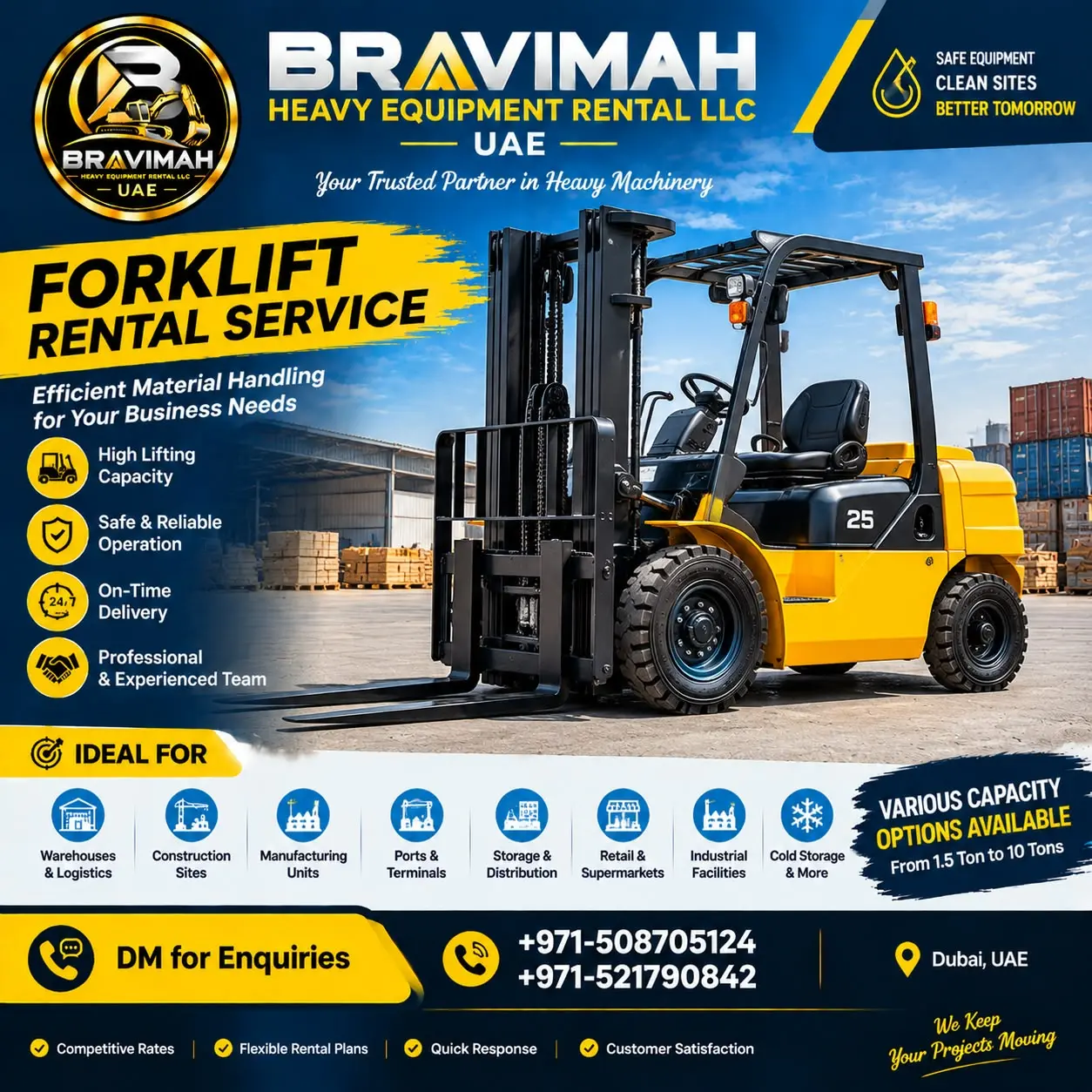 Bravimah Forklift rental service flyer