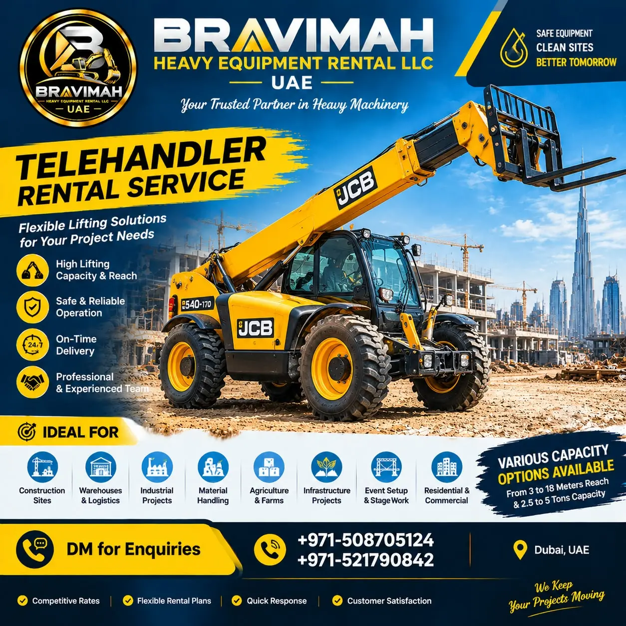 Bravimah Telehandler rental service flyer