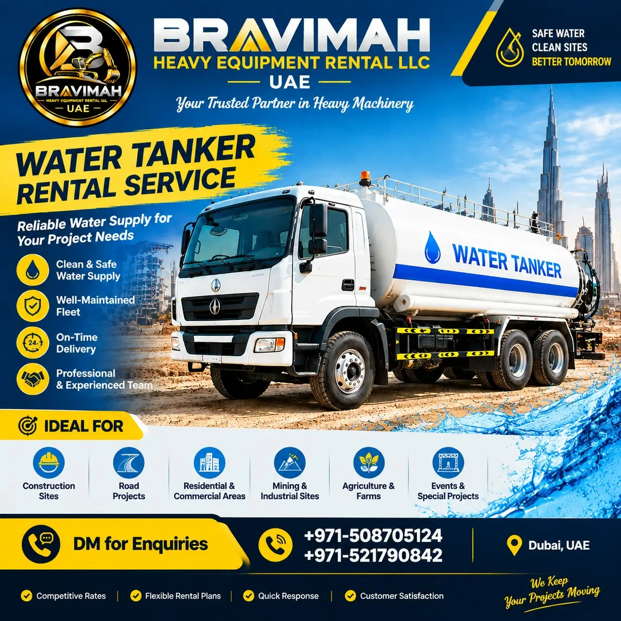 Bravimah Water Tanker rental service flyer